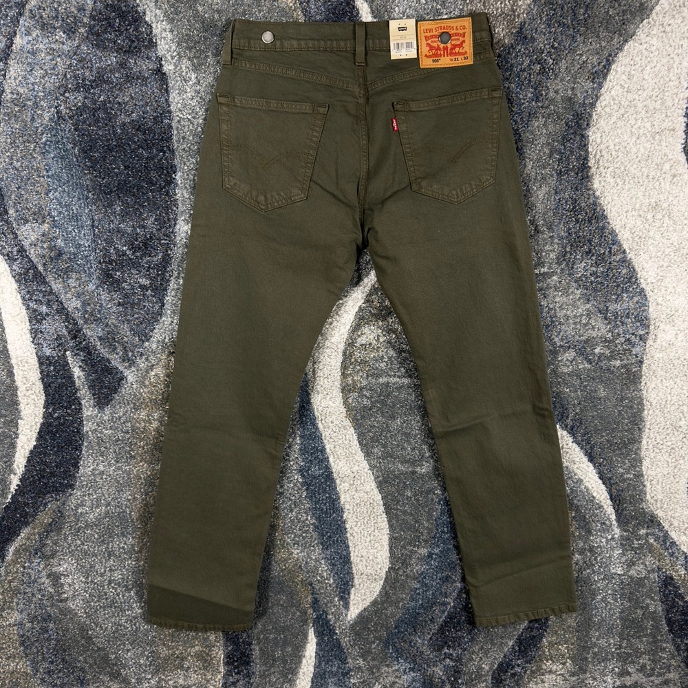 Levis 505 Regular Fit Mens Olive Green Straight Leg Eco Ease Stretch Jeans 31x32